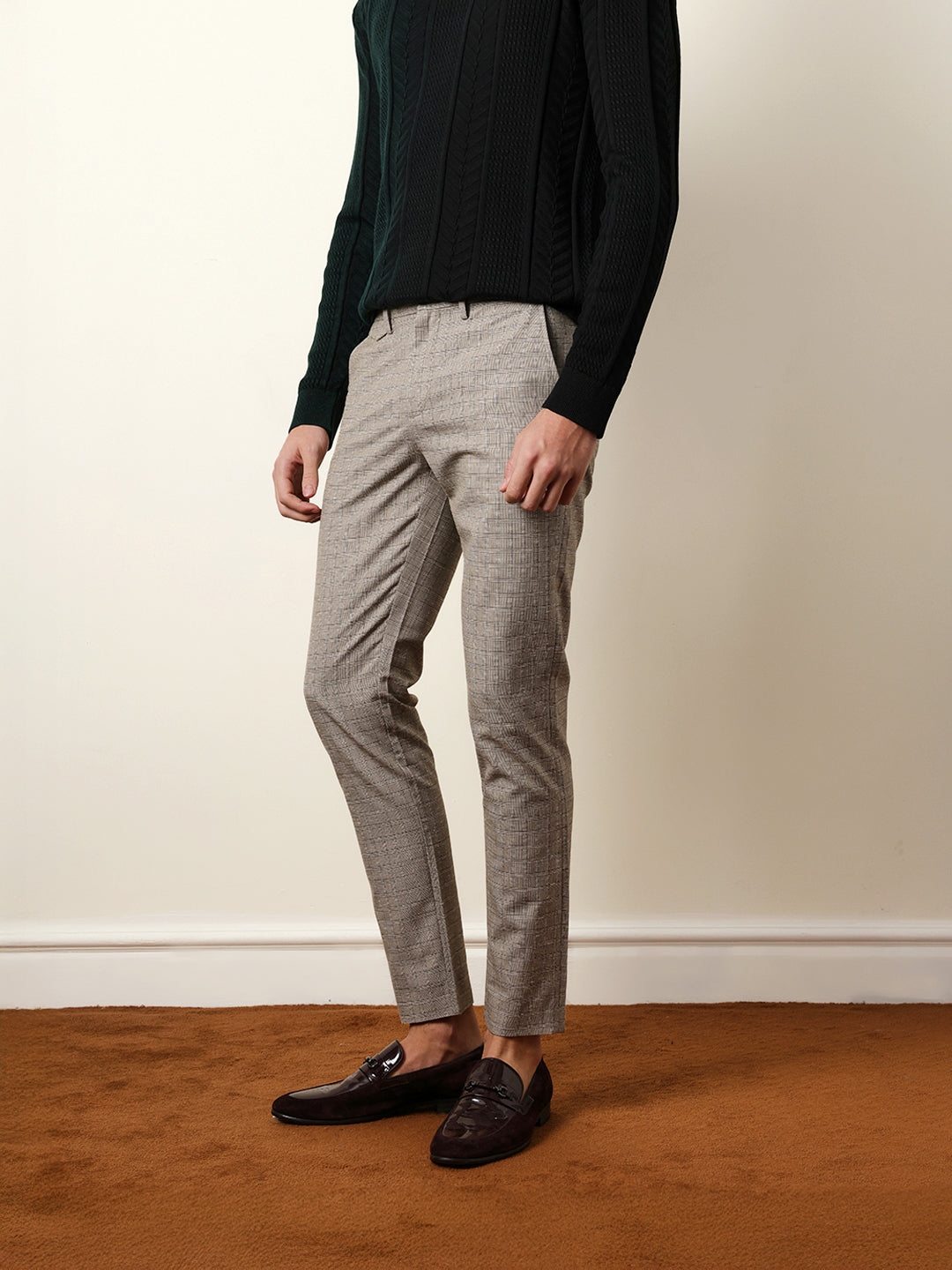 Men Woven Checked Formal Trouser