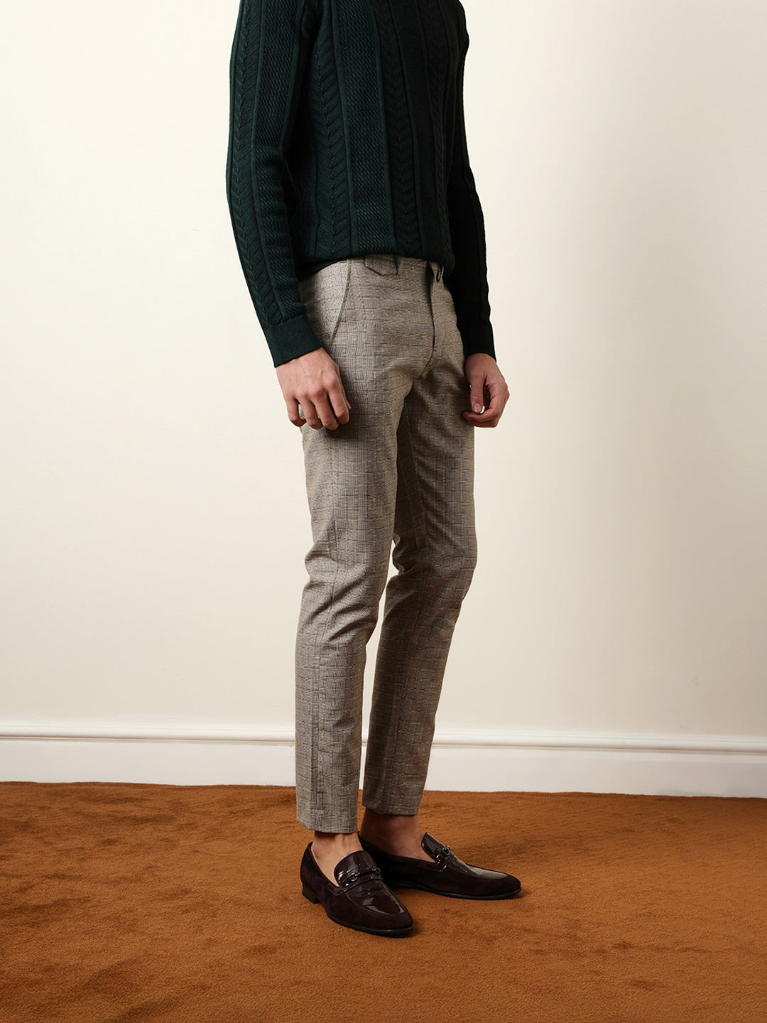Men Woven Checked Formal Trouser