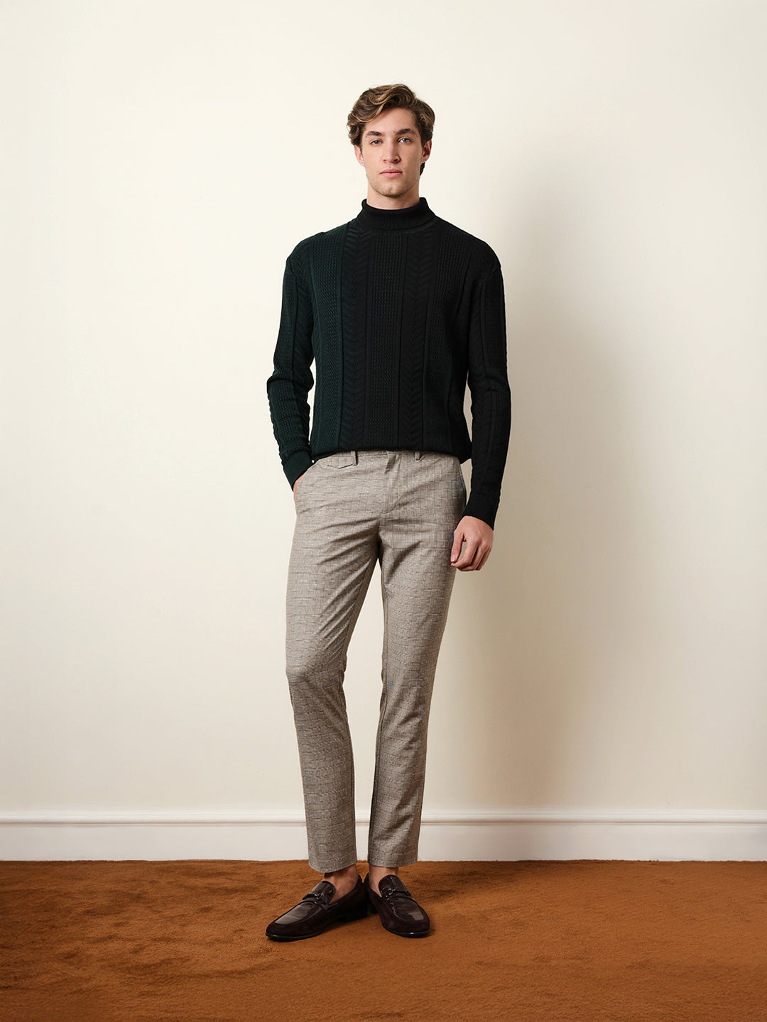 Men Woven Checked Formal Trouser