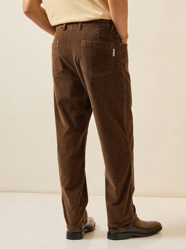 Men Brown Solid Baggy Fit Corduroy Cotton Pant