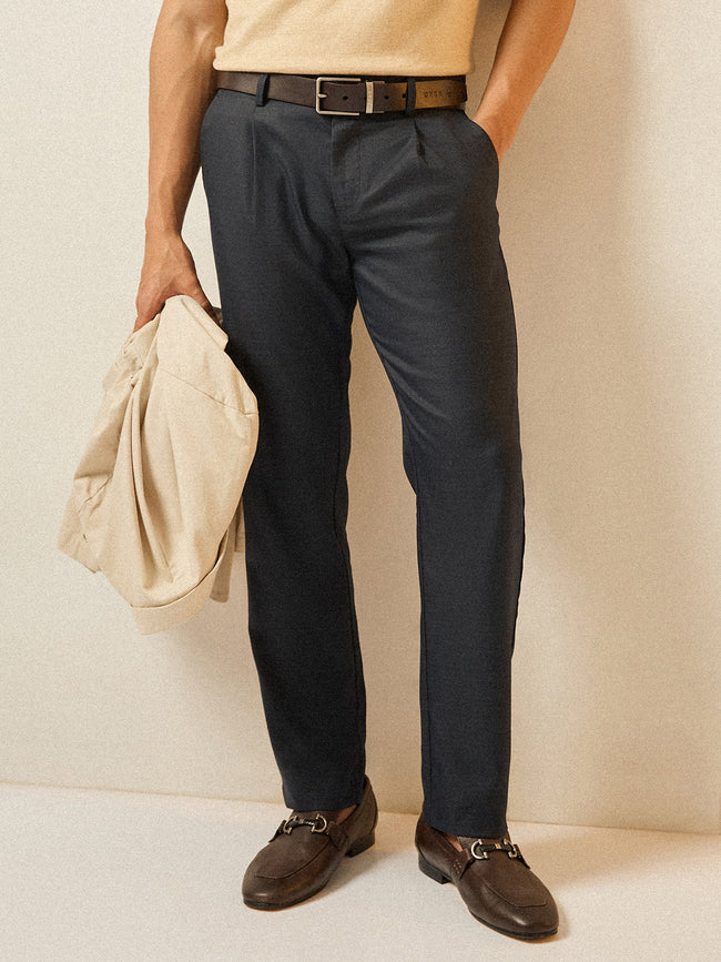 Men Blue Solid Regular Fit Formal Trouser