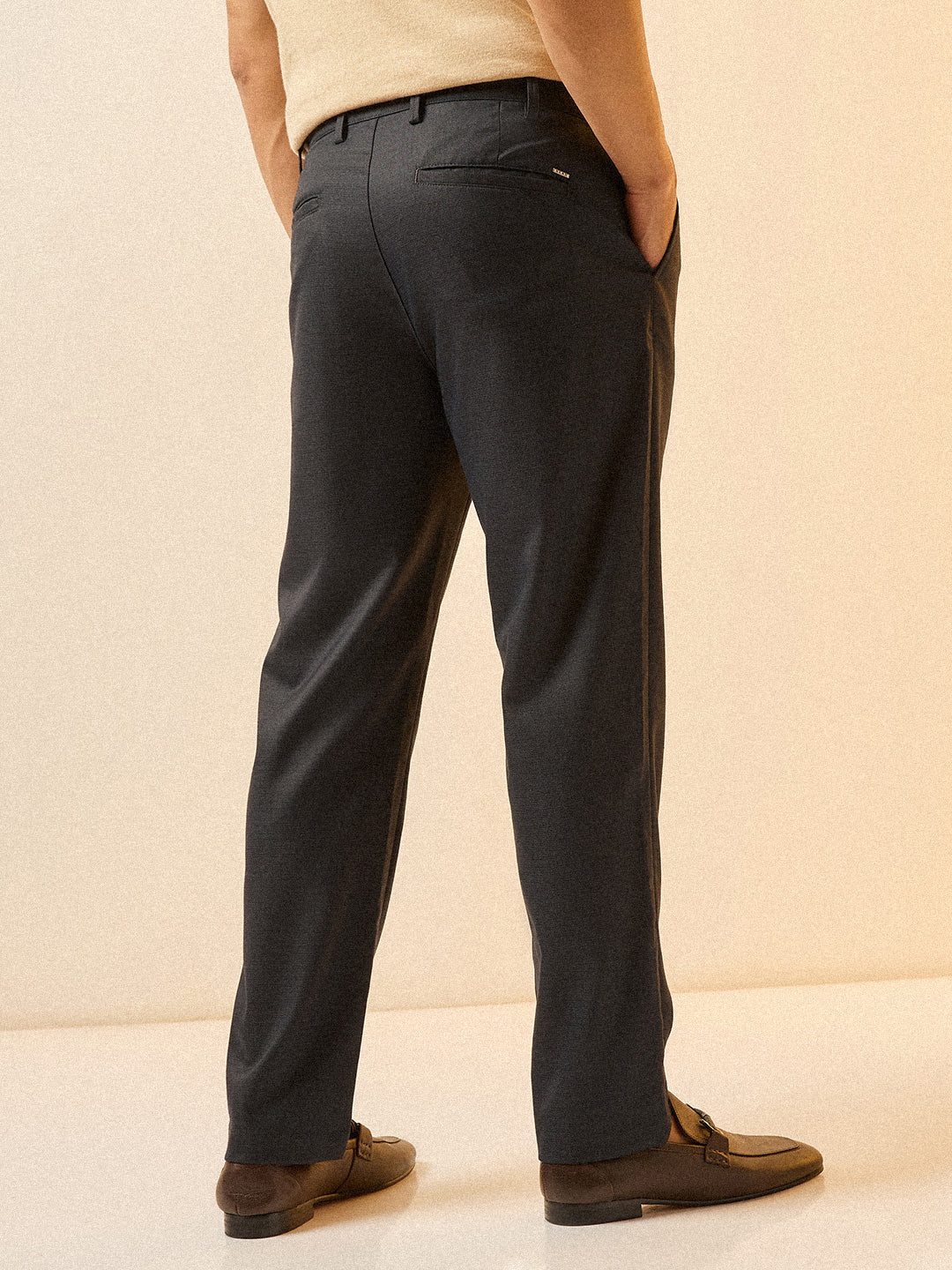 Men Blue Solid Regular Fit Formal Trouser