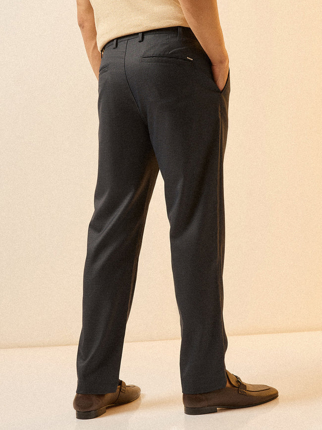 Men Blue Solid Regular Fit Formal Trouser