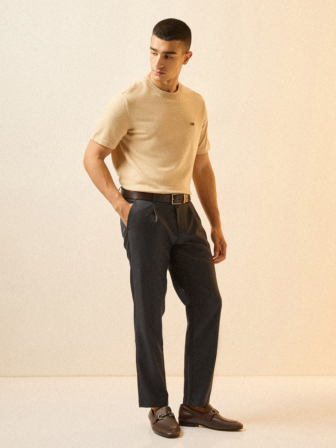 Men Blue Solid Regular Fit Formal Trouser