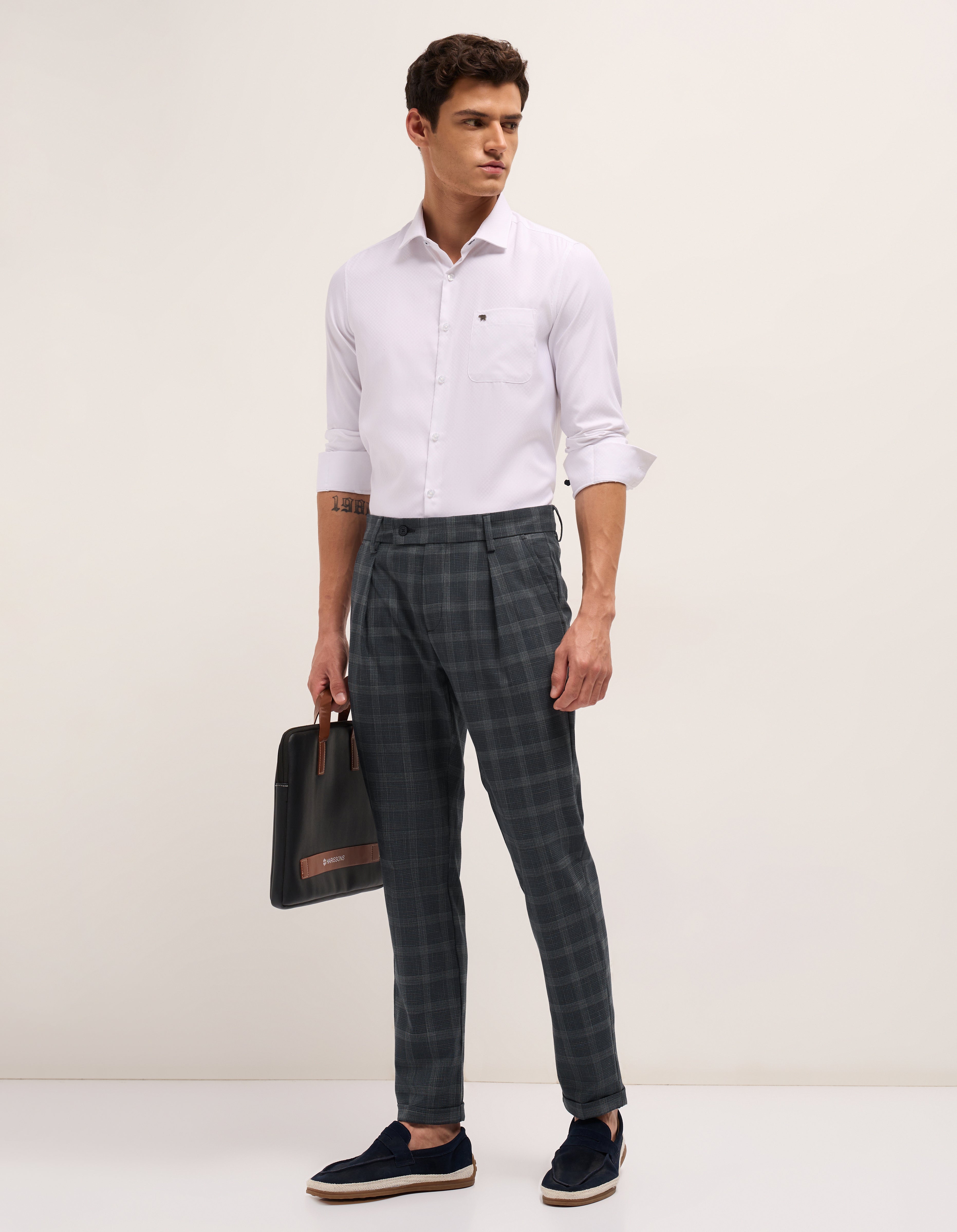 Men Woven Checked Formal Trouser