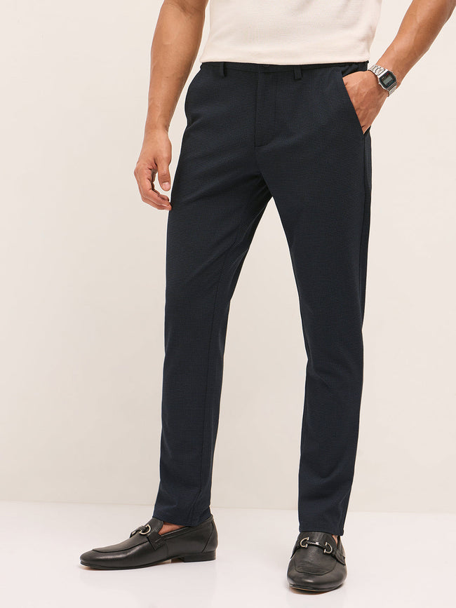 Men Dark Blue Slim Fit Formal Trouser