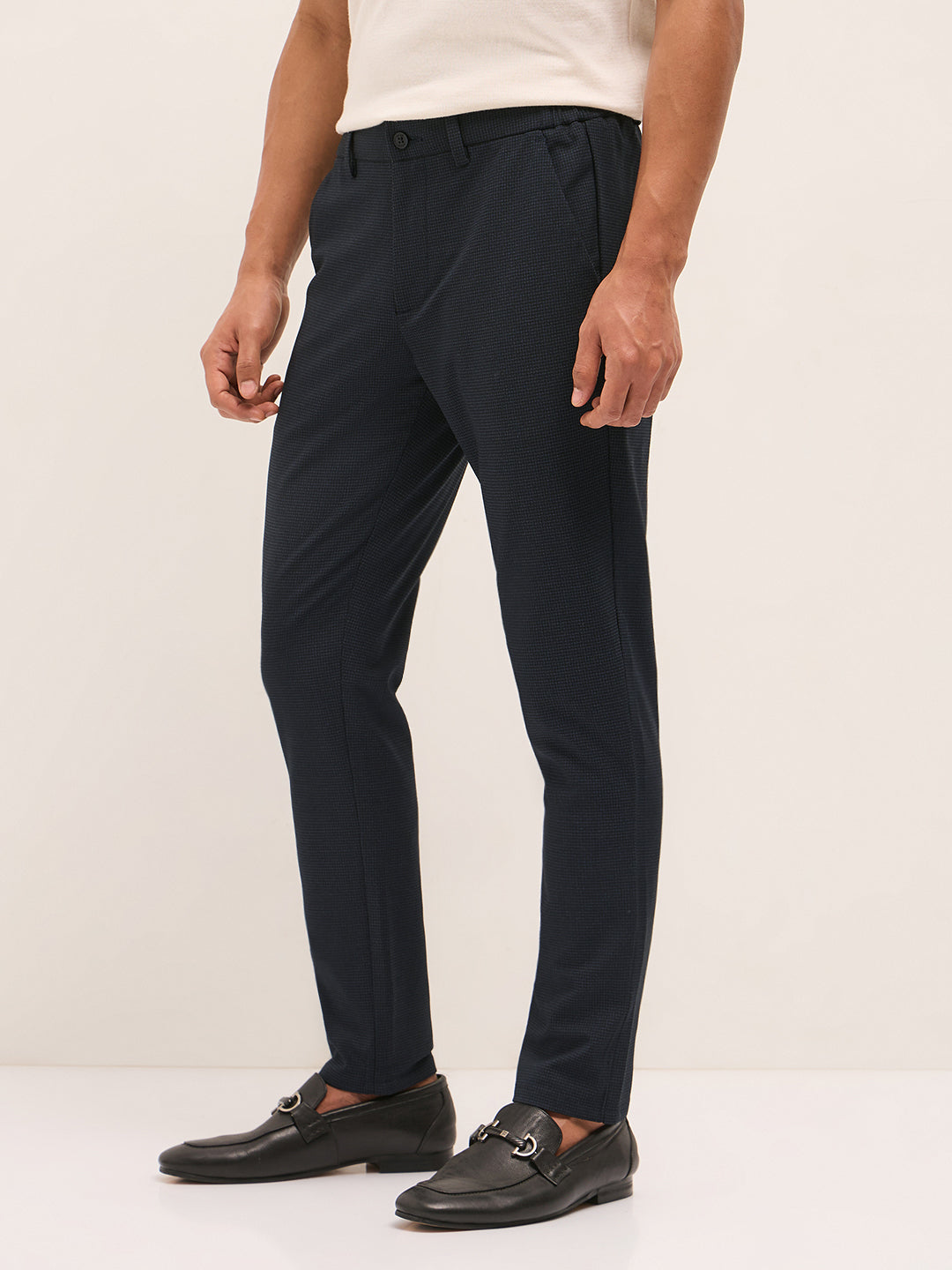 Men Dark Blue Slim Fit Formal Trouser