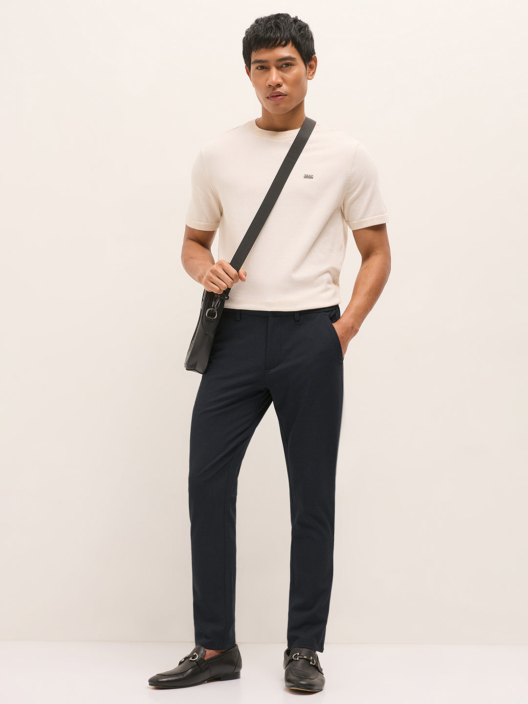 Men Dark Blue Slim Fit Formal Trouser