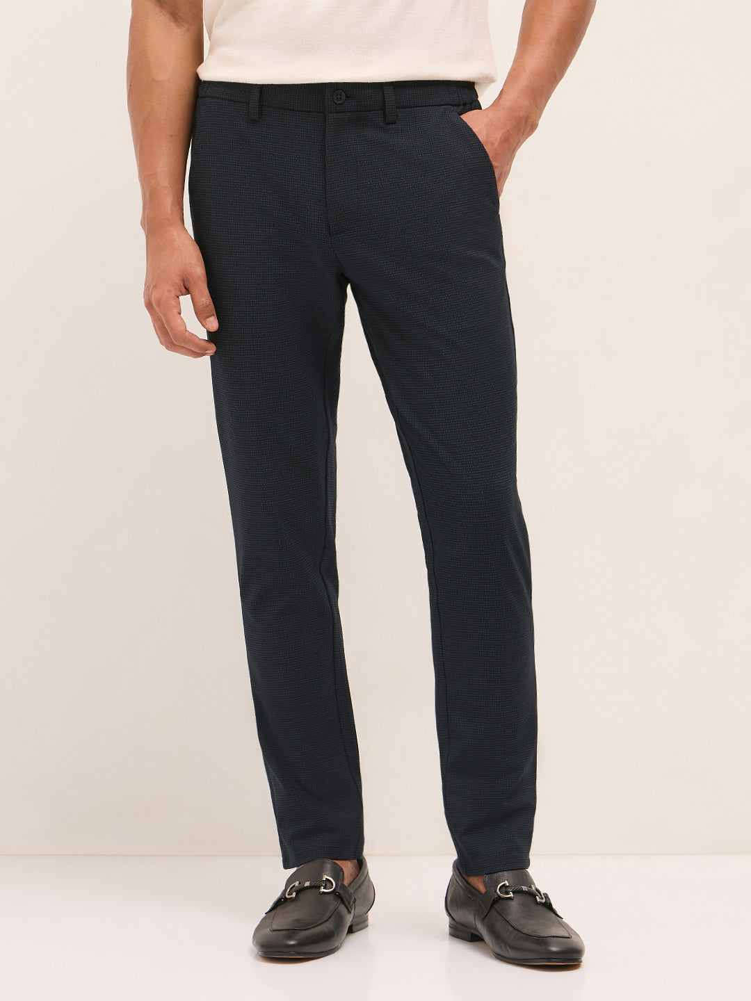Men Dark Blue Slim Fit Formal Trouser