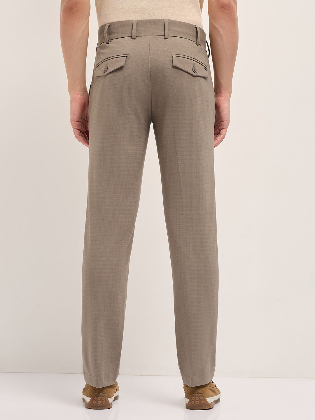 Men Brown Woven Checked Regular Fit Formal Trousers
