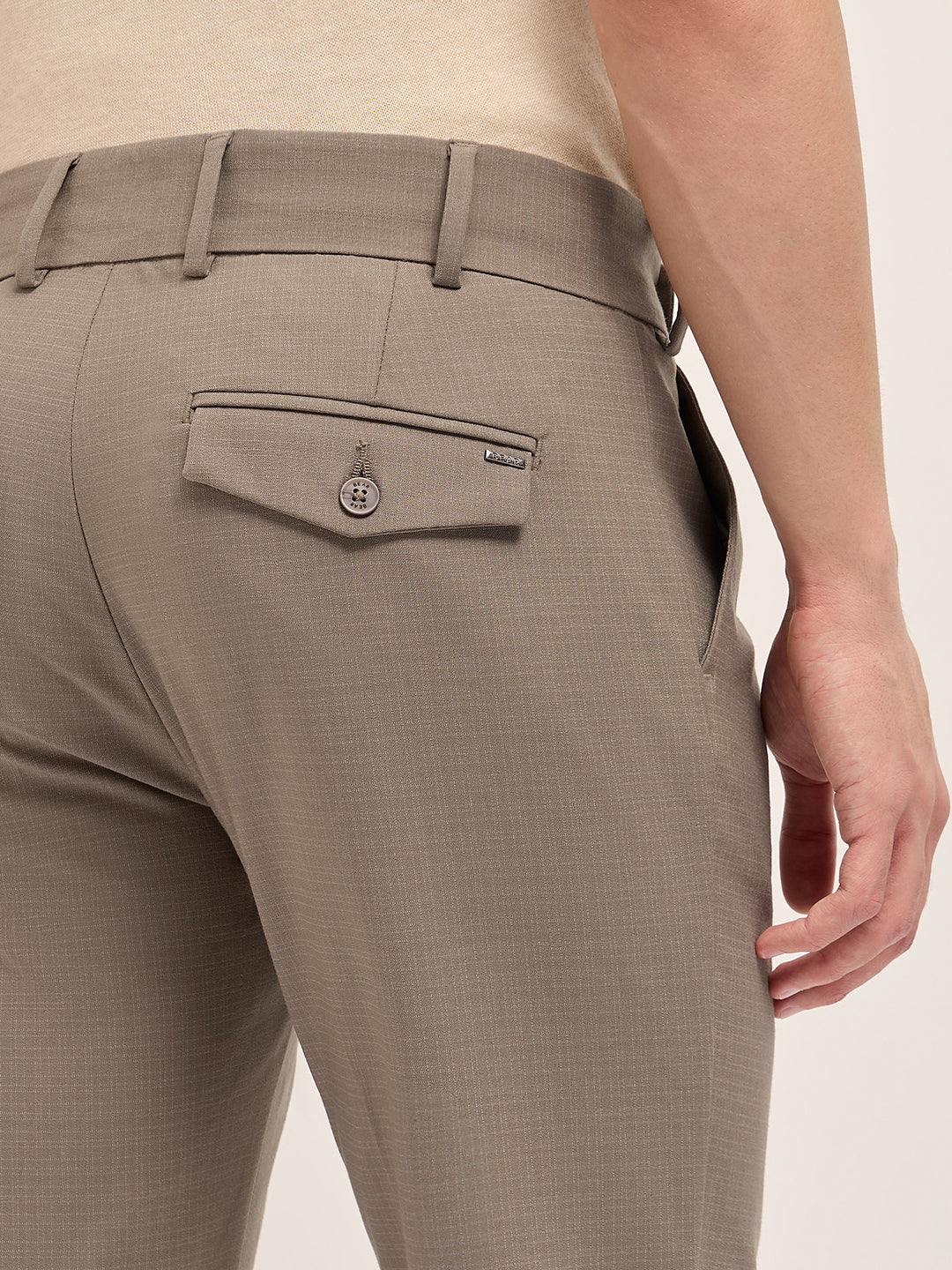 Men Brown Woven Checked Regular Fit Formal Trousers