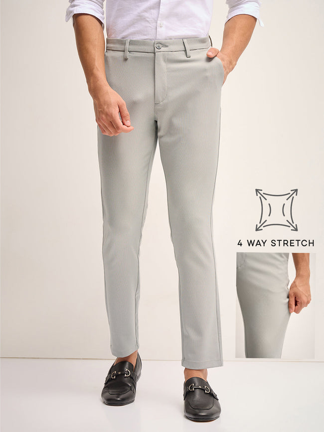 Men Grey Solid 4 Way Stretch Formal Trouser