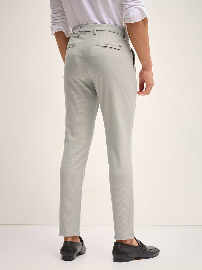 Men Grey Solid 4 Way Stretch Formal Trouser