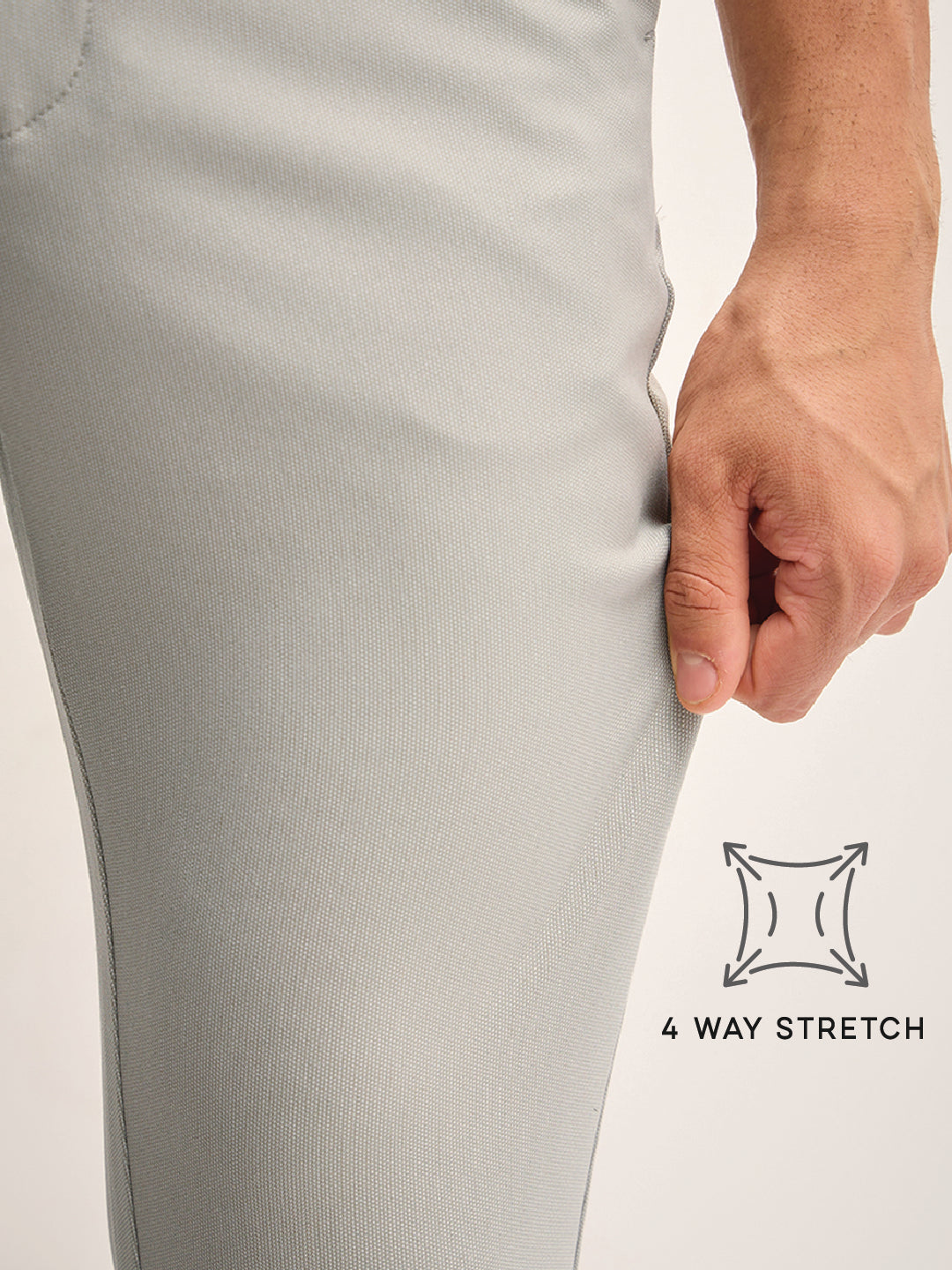 Men Grey Solid 4 Way Stretch Formal Trouser
