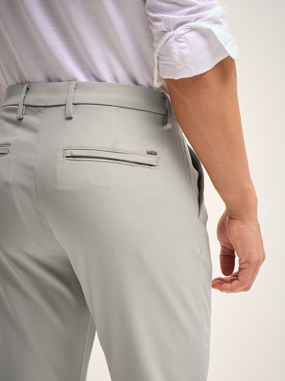 Men Grey Solid 4 Way Stretch Formal Trouser