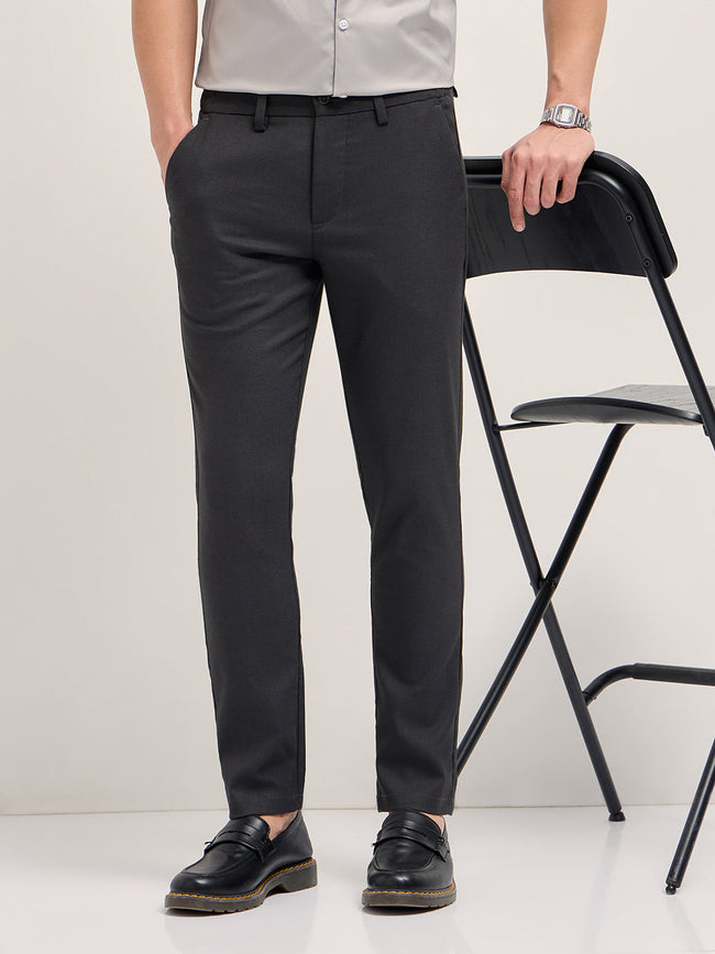 Men Dark Grey Slim Fit Formal Trousers