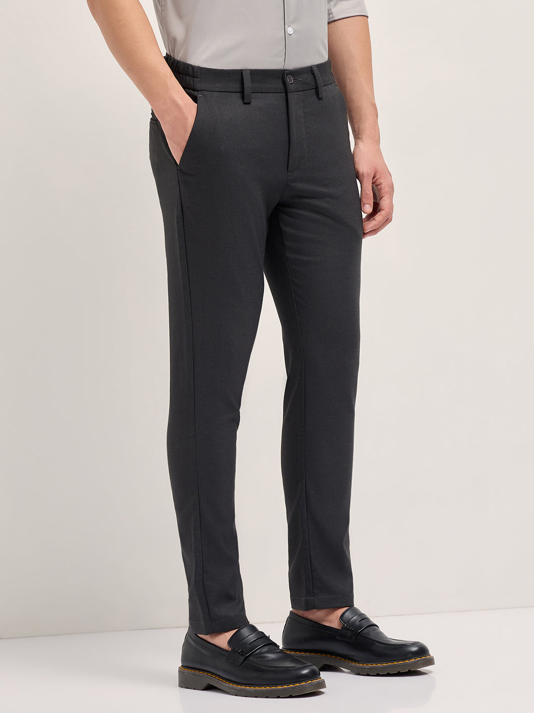 Men Dark Grey Slim Fit Formal Trousers