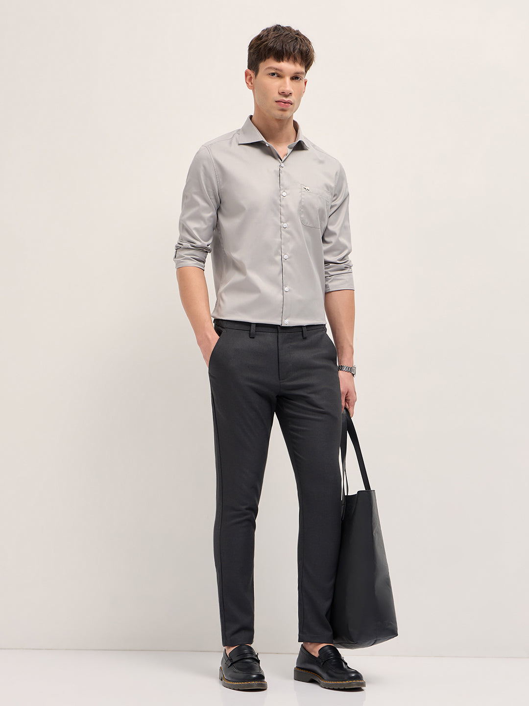 Men Dark Grey Slim Fit Formal Trousers