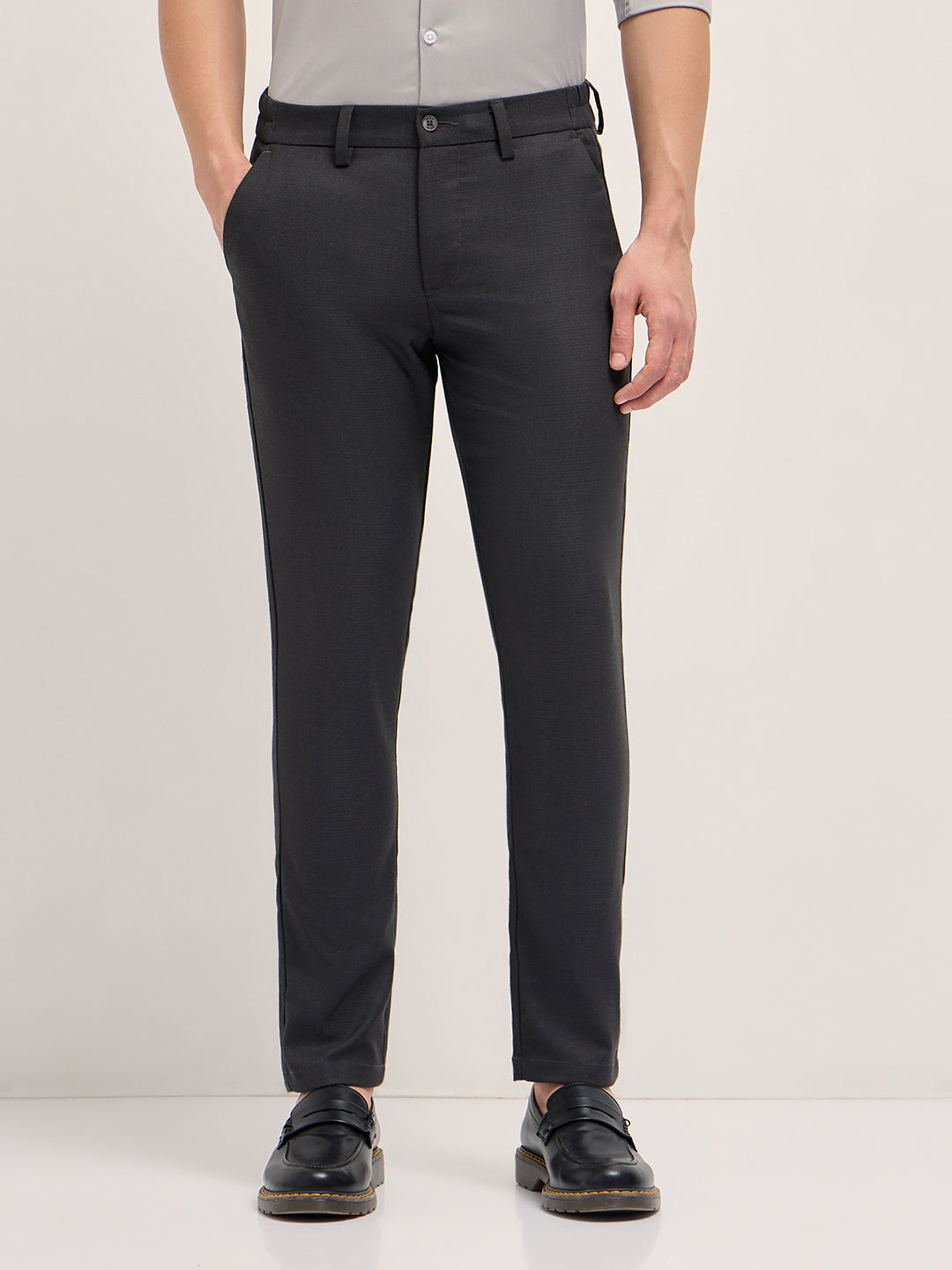 Men Dark Grey Slim Fit Formal Trousers