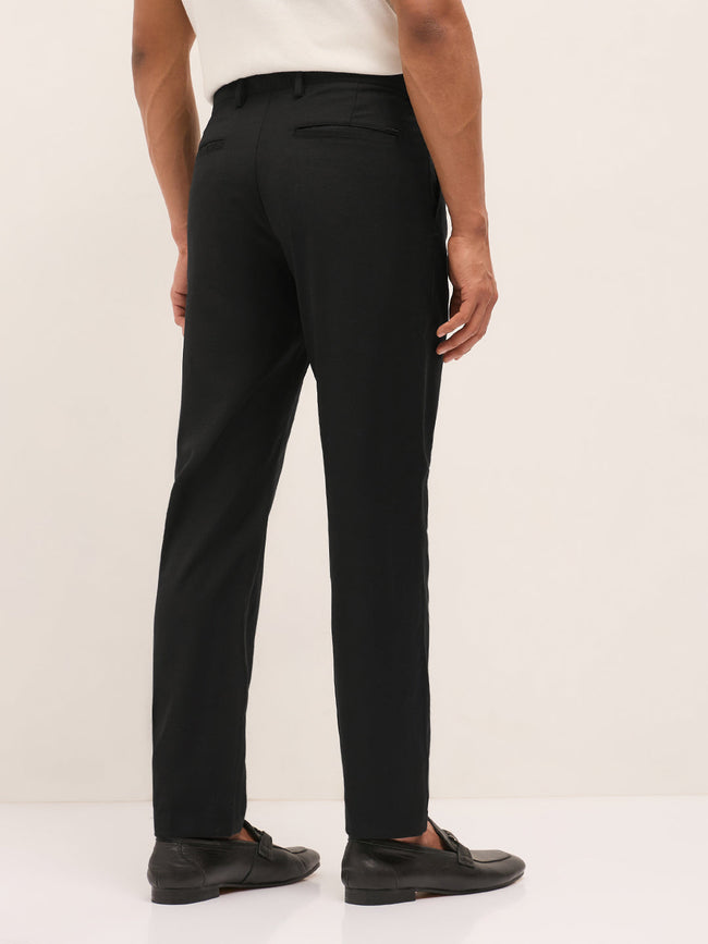 Men Grey Woven Design Slim Fit Formal Trouser