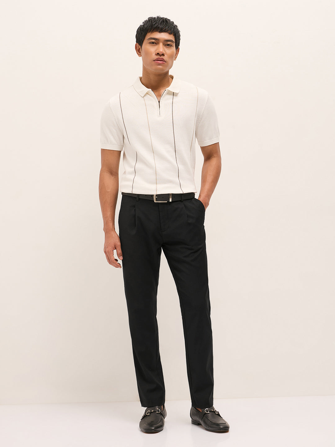 Men Grey Woven Design Slim Fit Formal Trouser
