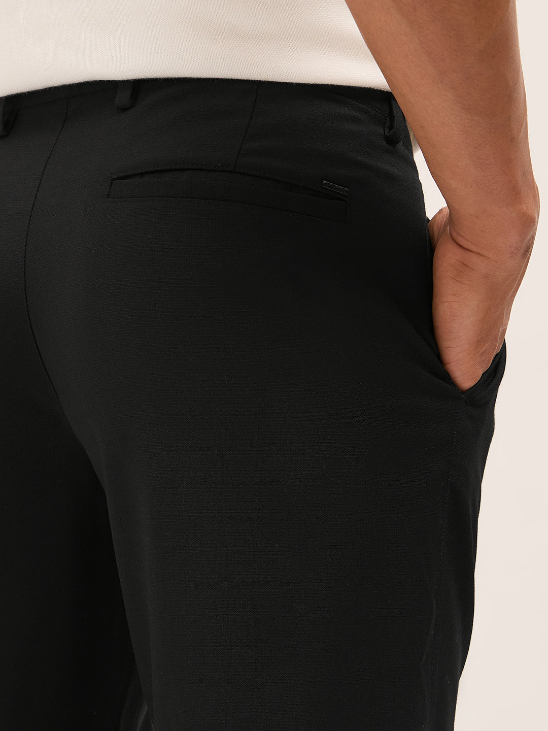 Men Grey Woven Design Slim Fit Formal Trouser