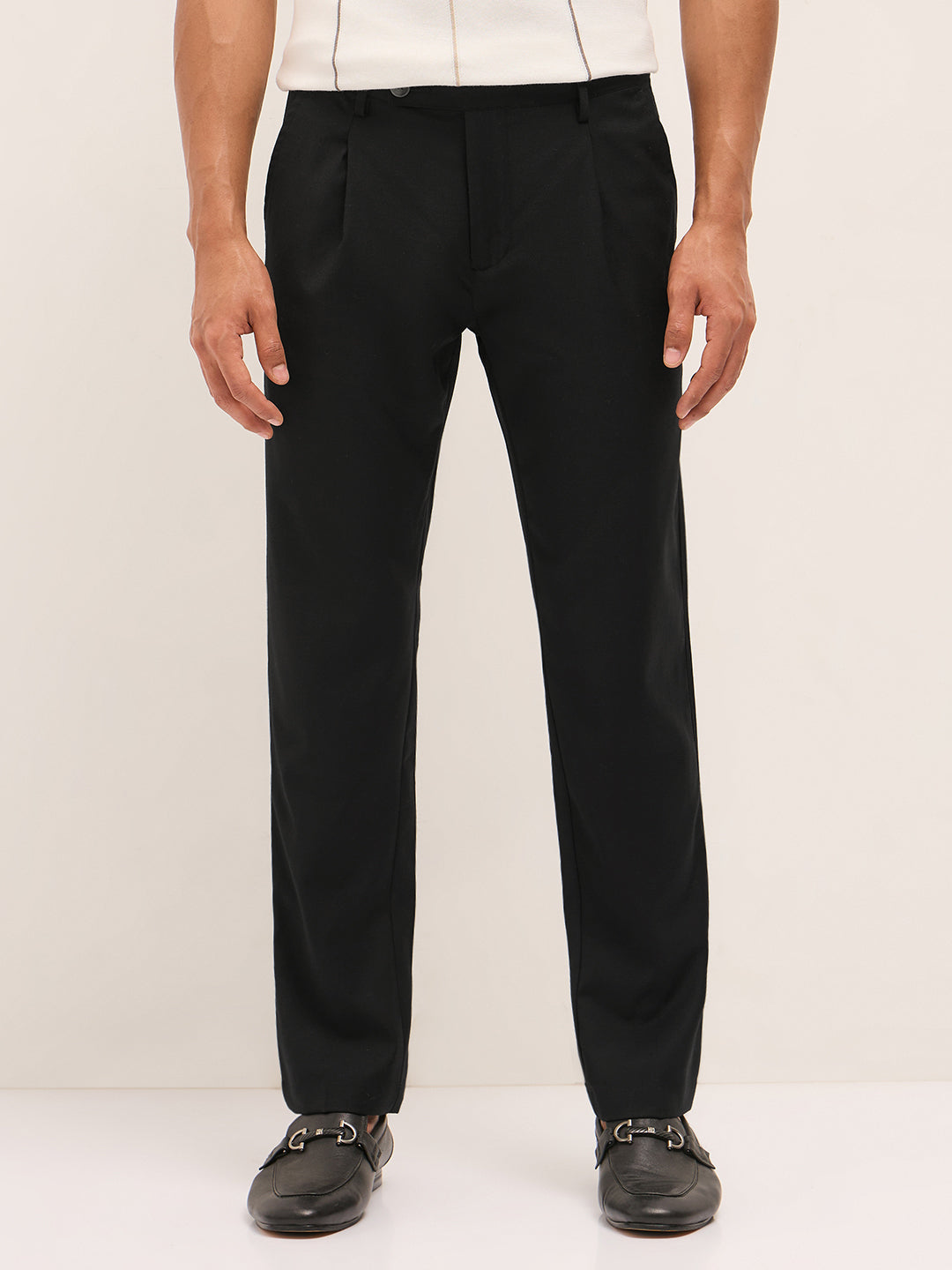 Men Grey Woven Design Slim Fit Formal Trouser