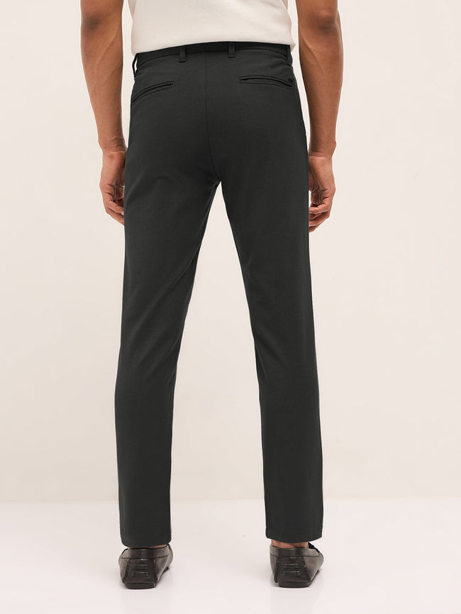 Men Grey Textured Polyester Blend Slim Fit Formal Trousers
