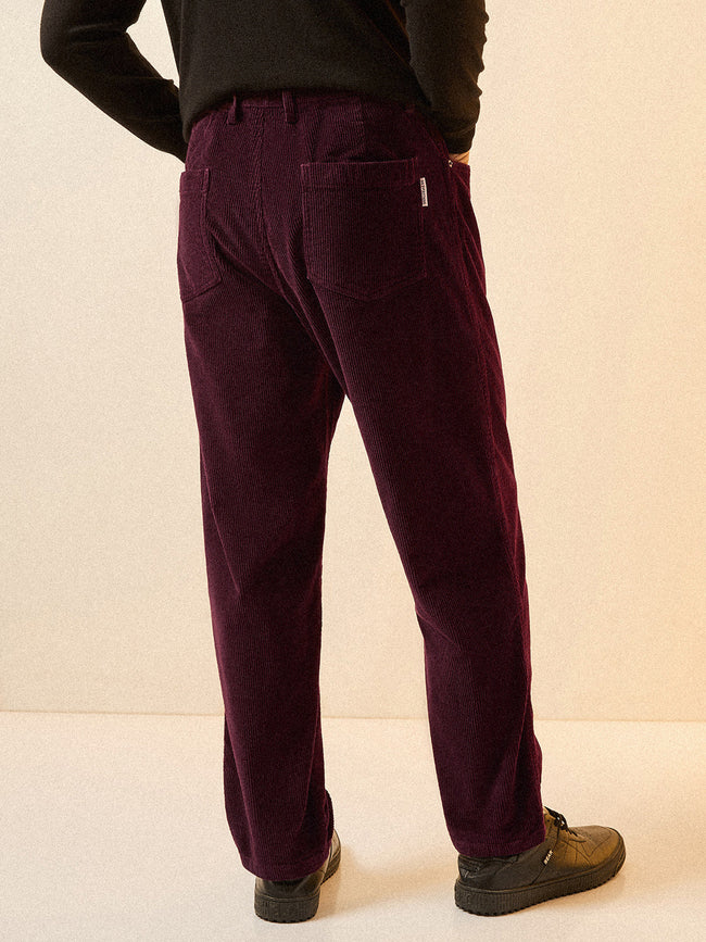 Men Maroon Solid Corduroy Cotton Pant