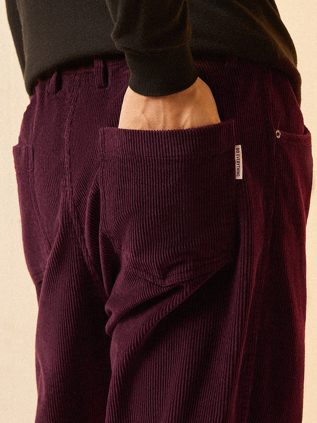 Men Maroon Solid Corduroy Cotton Pant