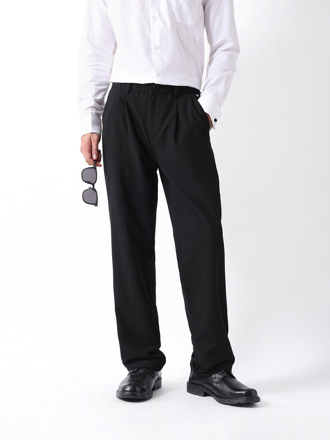 Men Black Solid Elasticated Casual Trouser