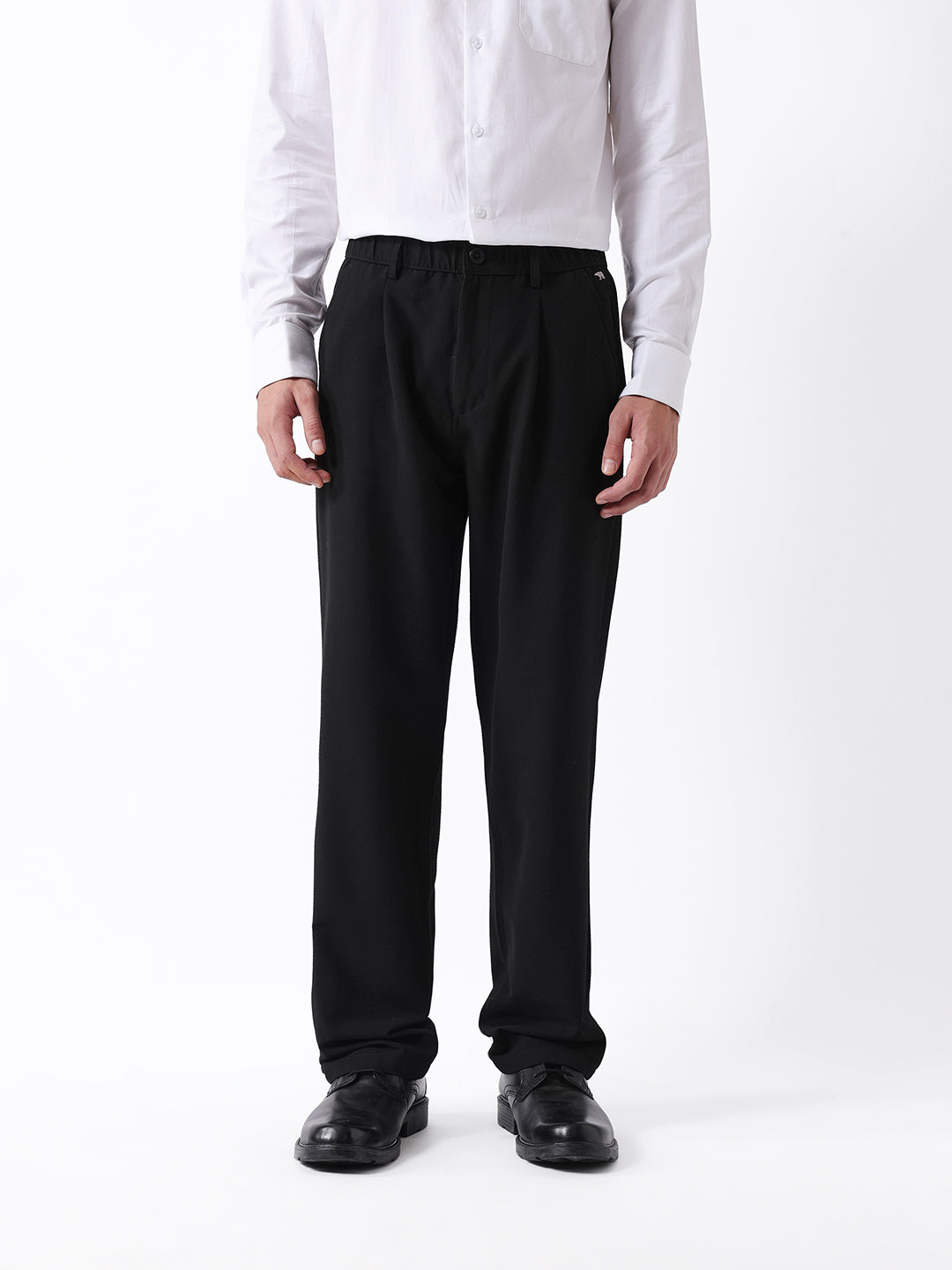 Men Black Solid Elasticated Casual Trouser