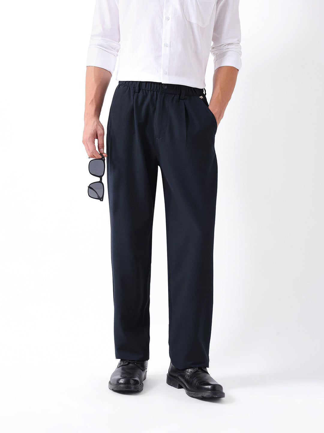 Men Blue Solid Elasticated Casual Trouser