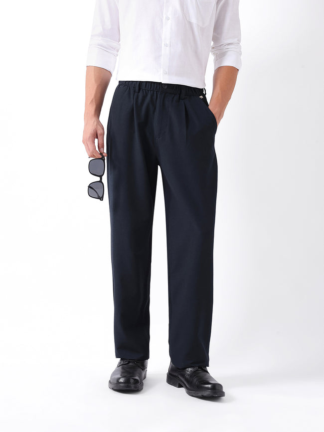 Men Blue Solid Elasticated Casual Trouser