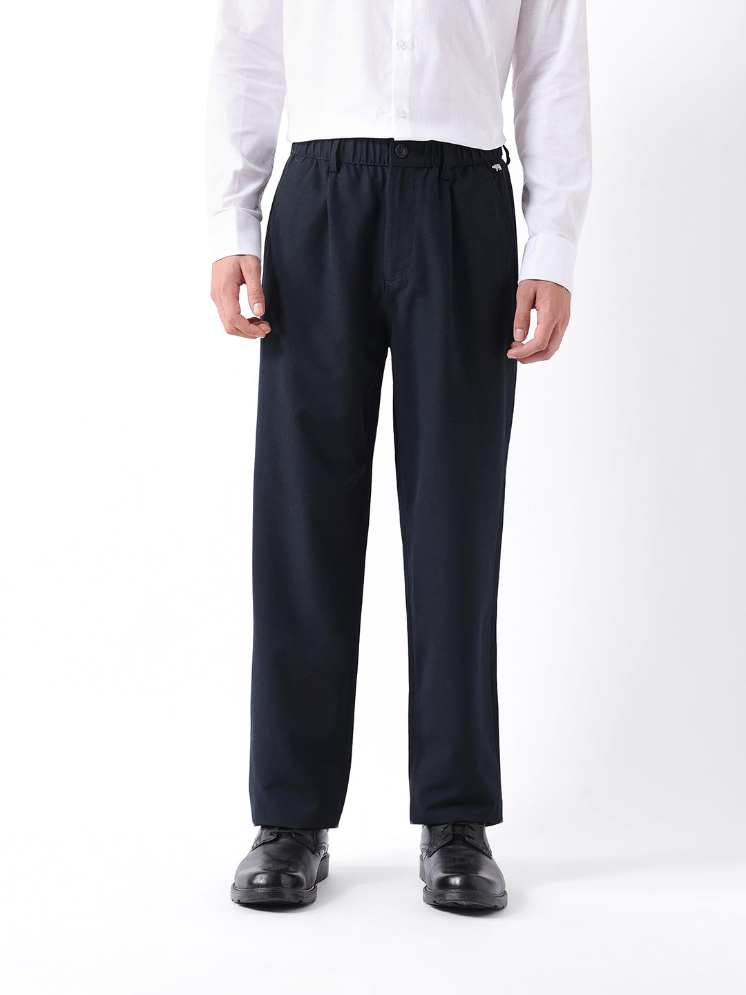 Men Blue Solid Elasticated Casual Trouser