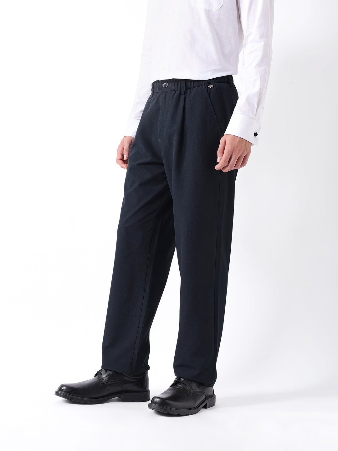 Men Blue Solid Elasticated Casual Trouser