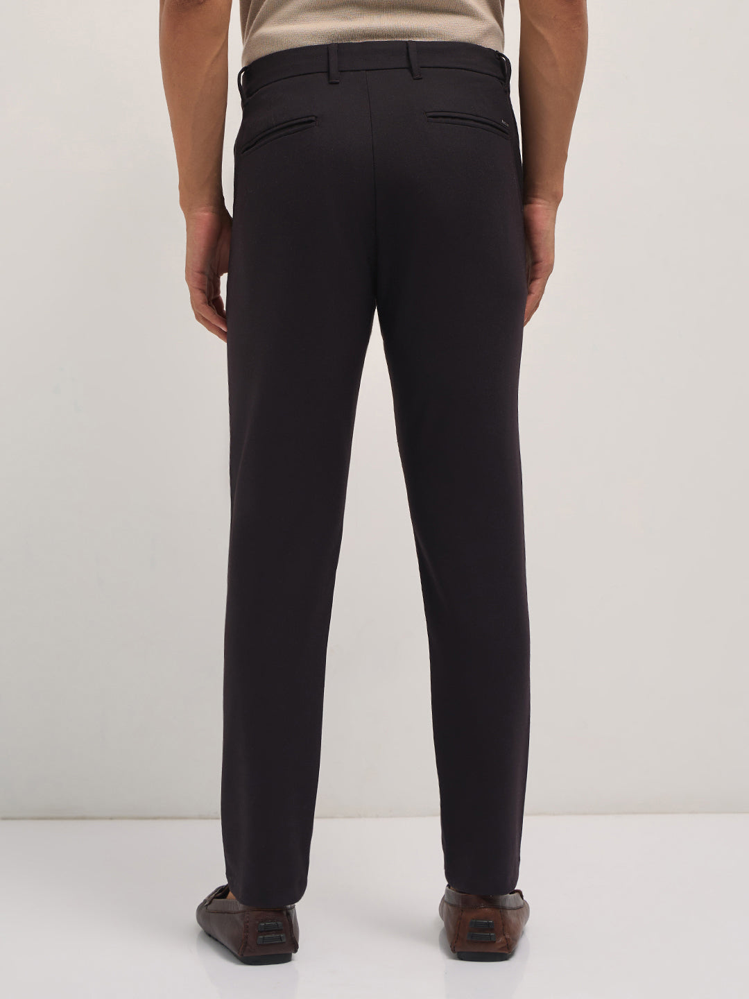 Men Brown Solid Polyester Blend Slim Fit Formal Trousers