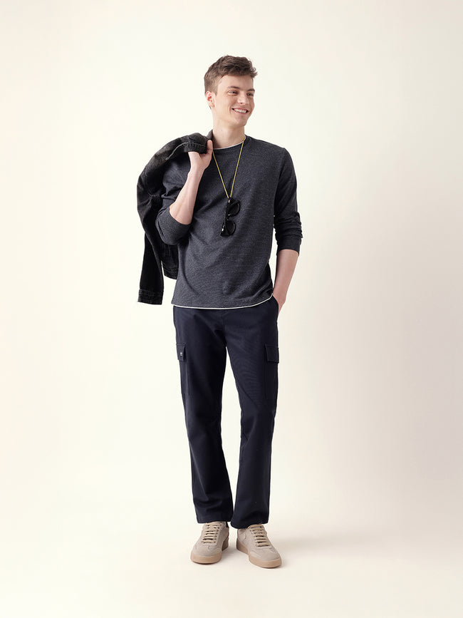 Men Bule Full Sleeve Regular T-Shirt
