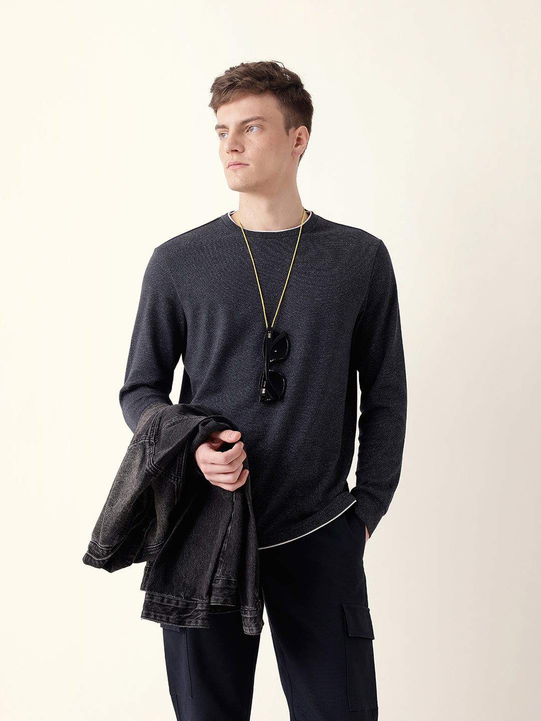 Men Bule Full Sleeve Regular T-Shirt