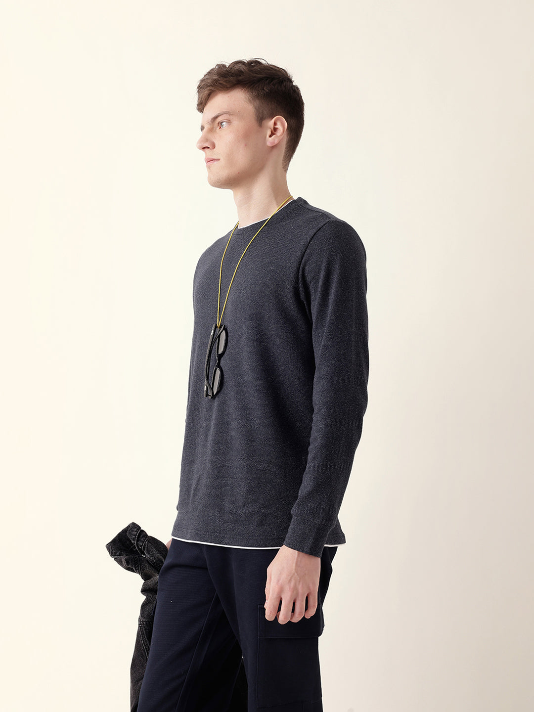 Men Bule Full Sleeve Regular T-Shirt