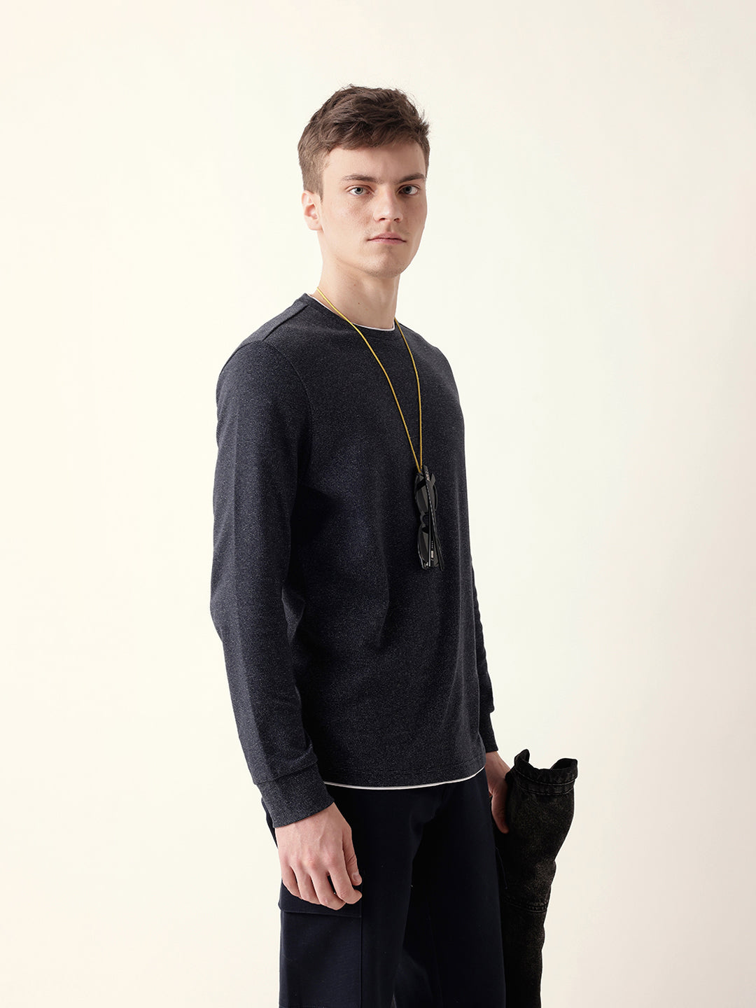 Men Bule Full Sleeve Regular T-Shirt