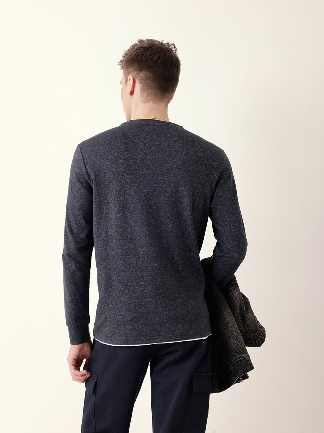 Men Bule Full Sleeve Regular T-Shirt