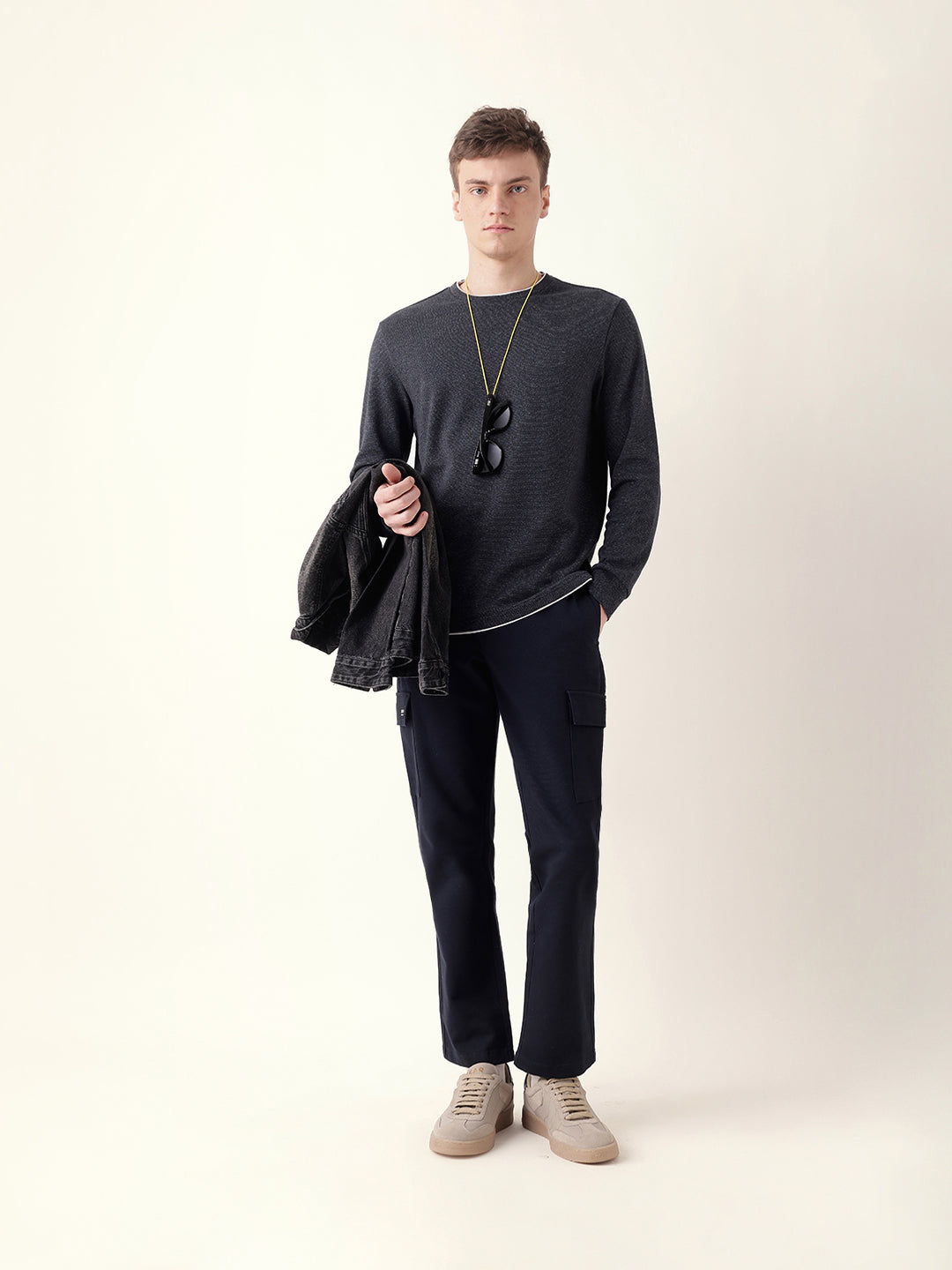 Men Bule Full Sleeve Regular T-Shirt