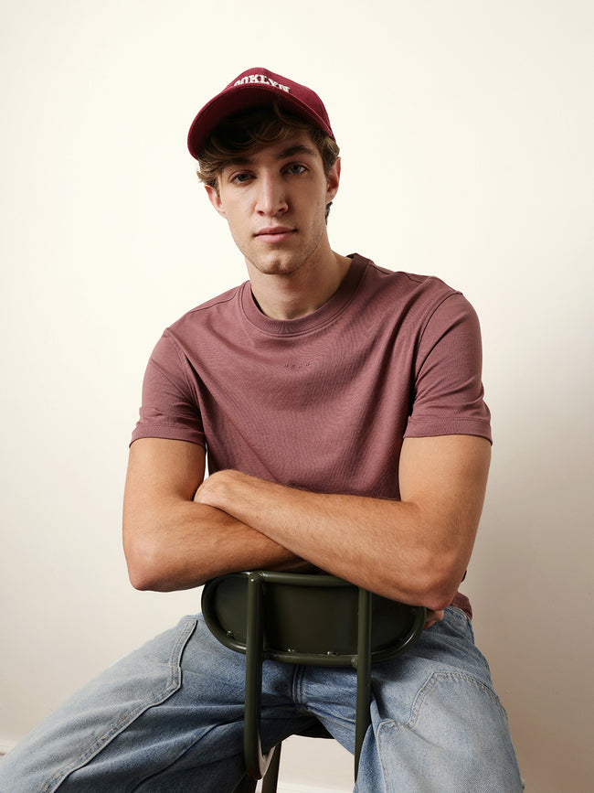 Men Peach Half Sleeve Regular T-Shirt