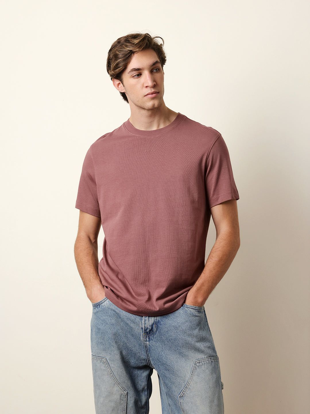 Men Peach Half Sleeve Regular T-Shirt