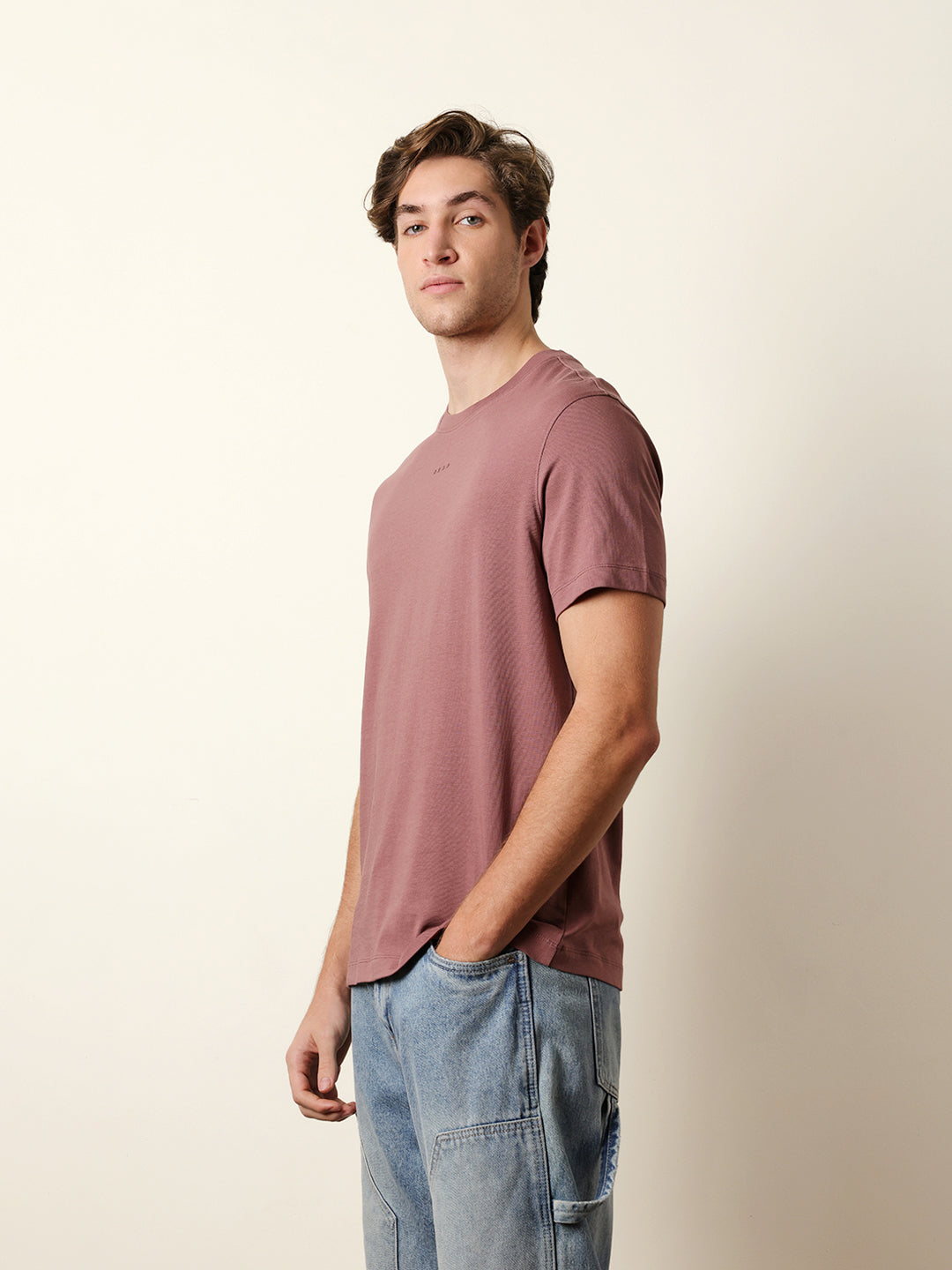 Men Peach Half Sleeve Regular T-Shirt