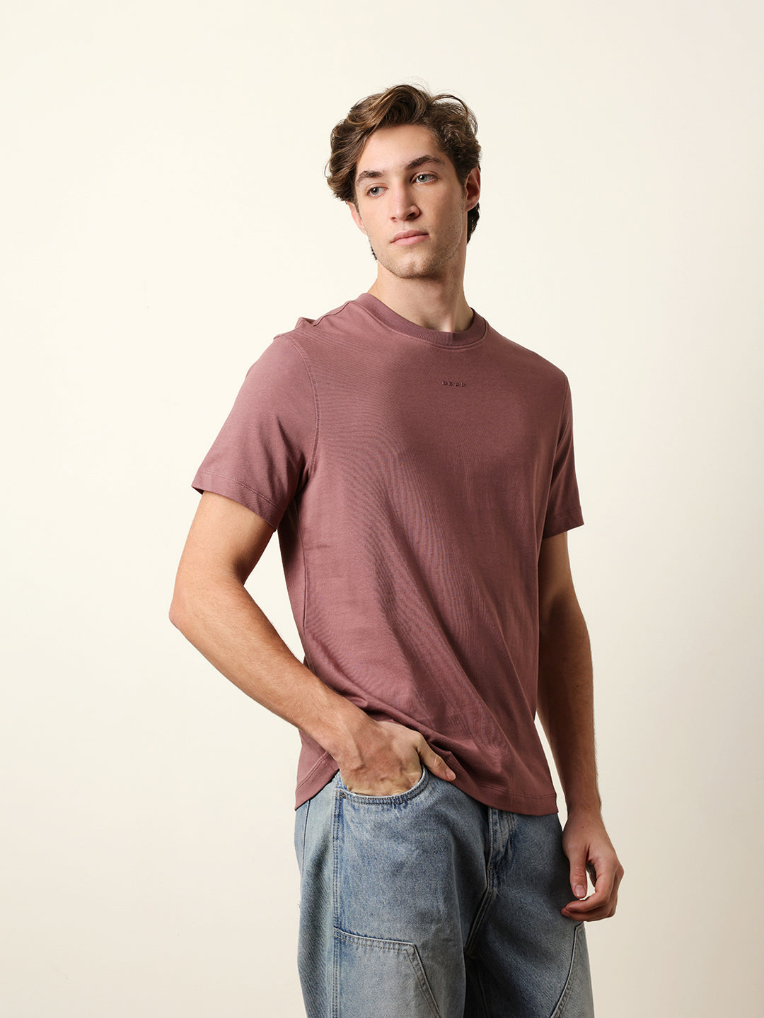 Men Peach Half Sleeve Regular T-Shirt