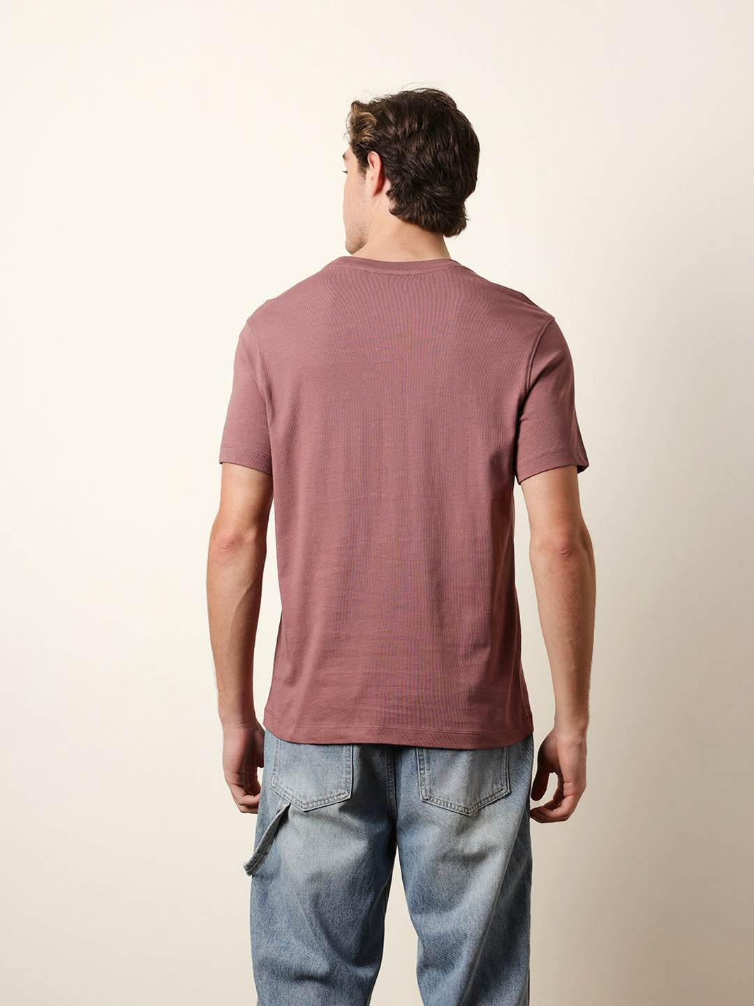 Men Peach Half Sleeve Regular T-Shirt