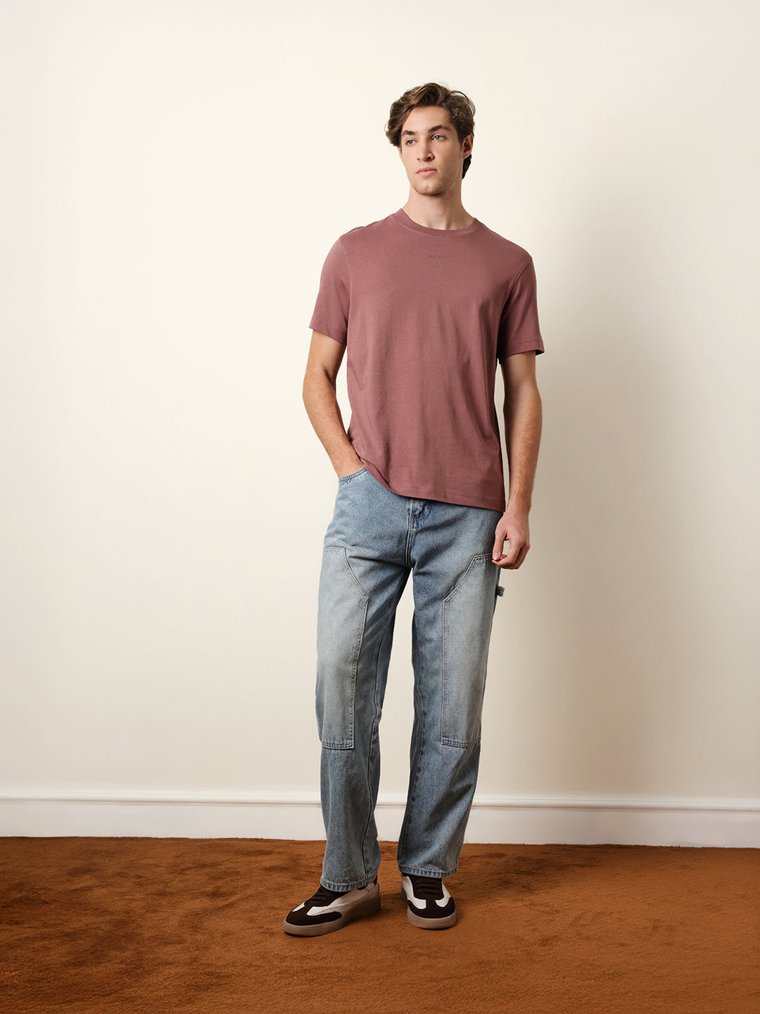 Men Peach Half Sleeve Regular T-Shirt