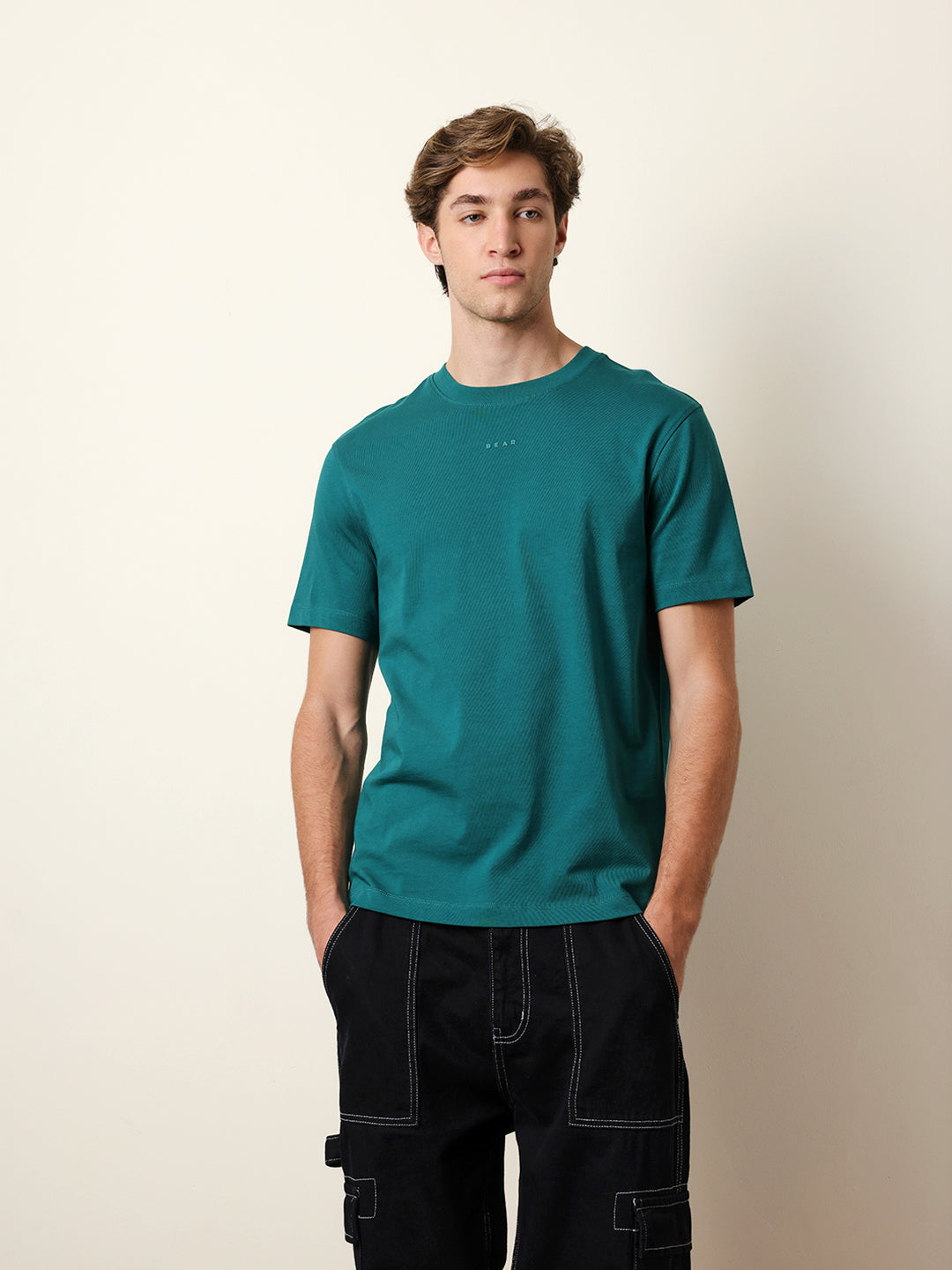 Men Teal Half Sleeve Regular T-Shirt